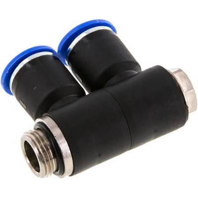 12mm x G3/8'' 2-way Manifold Messing/PA 66 Insteekfitting Buitendraad Draaibaar NBR