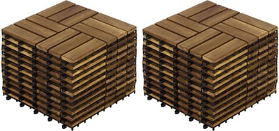 Houten Kliktegels - Vlondertegels 30x30 - Makkelijk Te Leggen - Weerbestendige Buitenvloer - 22 Stuks - Balkon En Terras - 30x30x2,4cm - Geel Acacia