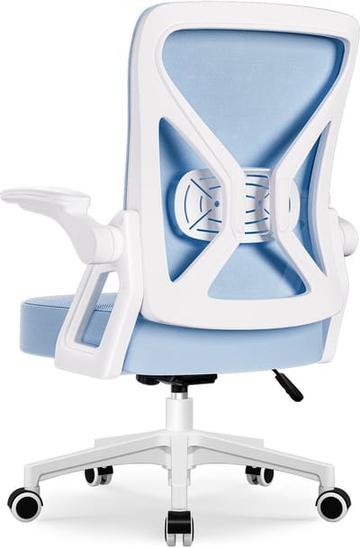 Hiazurm Bureaustoel - Ergonomische bureaustoel - bureaustoelen voor volwassenen - Opklapbare armleuningen - Lendensteun - Verdikt en verbreed zitkussen - Blauw