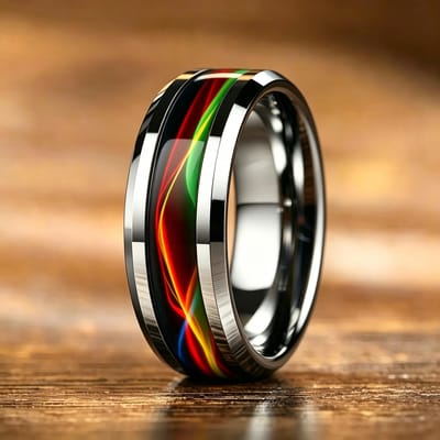 Mode 8mm Zwart Roestvrij Staal Pijl Ringen Voor Mannen Inleg Meteoriet Hawaïaanse Koa Hout Ringen Mannen Bruiloft Band Sieraden 7 black