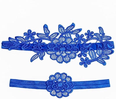 Bruiloft Kousenband - Bruids Kousenbanden - Feestelijke Accessoires - Bloemen Ontwerp - 40-50CM - Koninklijk Blauw
