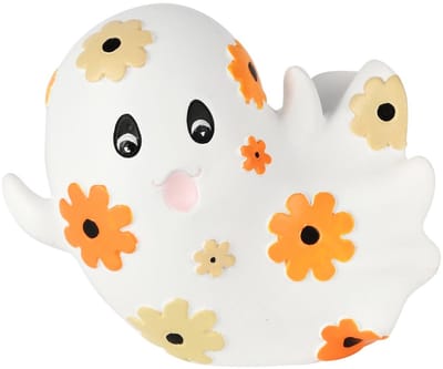 Dekoratief | Spookje m/bloemen, wit/oranje/geel, resina, 10x9x9cm | A255833