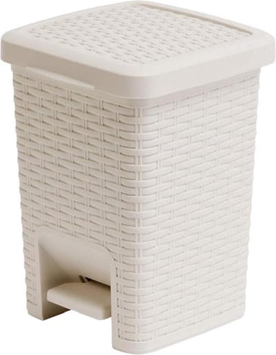 Rattan Effect Vierkante Badkamer Pedaal Afval Prullenbak 6 Liter Crème Calico Linnen - Vierkante Pedaalemmer