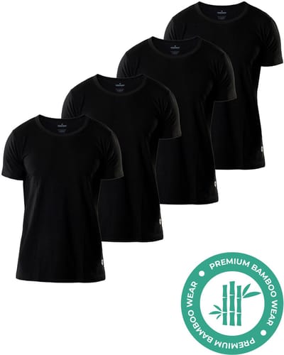 SQQUADD® Bamboe T-Shirt Heren - Regular fit - Ronde hals - Maat S - 4-pack - Zijdezacht en Ademend - Anti Zweet T-Shirt - Ondershirt Heren - Zwart