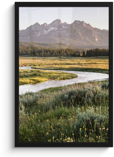 Poster in lijst - Fotolijst 40x60 cm - Posters - Berglandschap - Rivier - Bos - Posterlijst zwart - Decoratie - Wanddecoratie woonkamer - Muurdecoratie slaapkamer