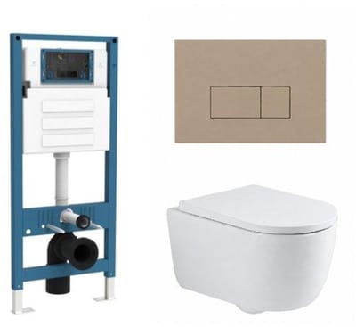QeramiQ Dely Swirl Toiletset - inbouwreservoir Qeramiq Flush - 35mm zitting - kunststof taupe bedieningsplaat - rechthoekige knoppen - glans wit