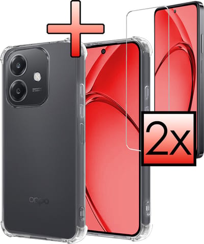 Hoesje - Met Screenprotector - 2 Stuks - Geschikt voor OPPO A40 - Sterk & Shockproof - Siliconen Case - Back Cover - Telefoon Hoes - Shock Proof - Transparant