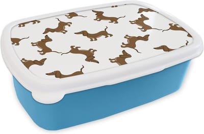 Broodtrommel Blauw - Lunchbox - Brooddoos - Patronen - Hond - Teckel - Jongens - Meisjes - Kinderen - Kind - 18x12x6 cm - Kinderen - Jongen