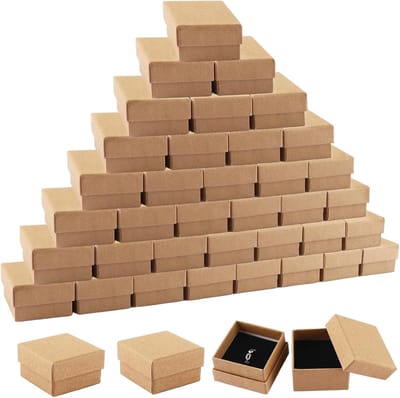 48 Stuks Sieraden Dozen van Kraft Karton met Schuim Inleg voor Ringen, Oorbellen en Cadeaus, Perfect voor Verpakking en Winkelpresentatie