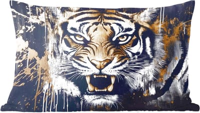 Sierkussens - Kussentjes Woonkamer - 60x40 cm - Tijger - Verfspatten - Goud