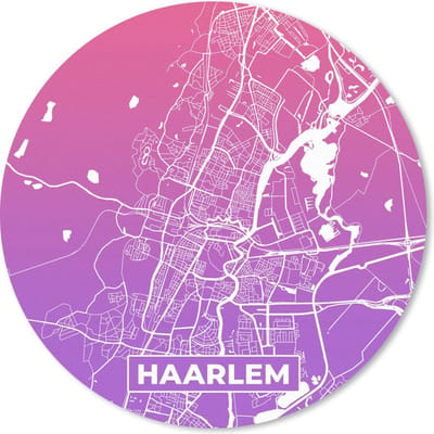 Muismat rond 20x20 cm - Mousepad Stadskaart - Haarlem - Nederland - Paars - Ronde muismatten