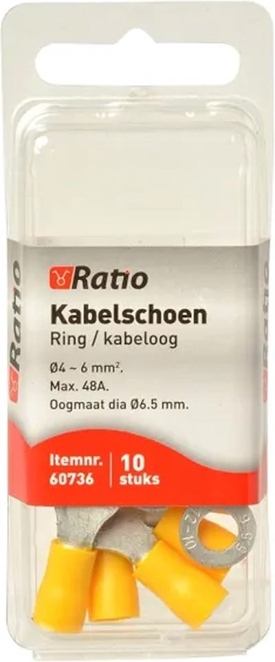 Ratio® Kabelschoen Ring/kabeloog 4-6mm² - ?4mm - Geel - 10st in blister