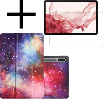 Hoes - Geschikt voor Samsung Galaxy Tab S8 - Met Screenprotector - Trifold Bookcase - Hard Cover - Hardcover Book Case - Tablet Hoesje - Galaxy