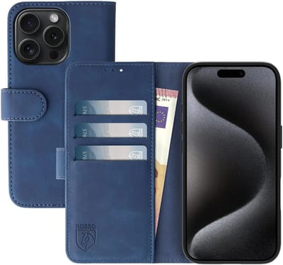 Rosso Element Book Case Wallet Hoesje Geschikt voor Apple iPhone 15 Pro | Portemonnee | 3 Pasjes | Magneetsluiting | Stand Functie | Blauw