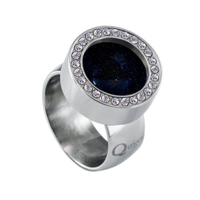 Quiges RVS Schroefsysteem Ring met Zirkonia Zilverkleurig Glans 16mm met Verwisselbare Zandsteen Blauw 12mm Mini Munt