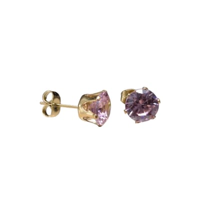 Aramat Jewels | Oorbellen | RVS Zirkonia Oorbellen Rond 3-8mm - Diverse Kleuren Oorstekers | Goudkleur / 8mm / Roze | | | Staal | Kinderen, Volwassenen | Verkleurd niet