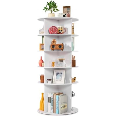 VEVOR Schoenenrek, Schoenenkast voor 20 paar schoenen (5 lagen), 360° draaibaar, Ruimtebesparende schoenenopbergkast, Schoenenrek voor slaapkamer, woonkamer, hal, Wit, 598 x 598 x 1350 mm