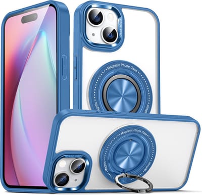 Hoesje Geschikt voor iPhone 15 Plus hoesje voor Magsafe Transparant hard case Blauw - kickstand Draaibare Ring Houder