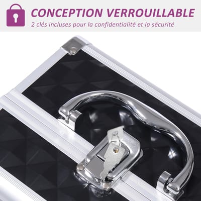HOMCOM Makeup Train Case - Aluminiumlegering - 20x15x15cm - Zwart