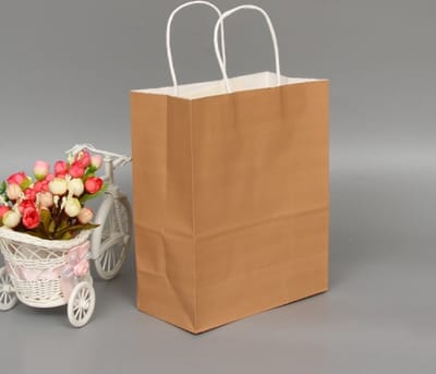 10 STKS elegante kraft papieren zak met handvatten voor bruiloft / verjaardagsfeestje / sieraden / kleding, afmeting: 22x27x11cm (bruin kraft)