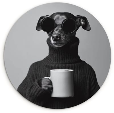 WallCircle® Wandcirkel 120x120 cm - Muurcirkel Coltrui - Hond - Bril - Mok - Muurdecoratie woonkamer - Wanddecoratie slaapkamer - Kamer decoratie accessoires - Ronde schilderijen XXL