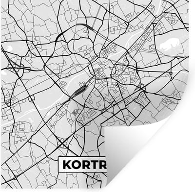 Muurstickers - Sticker Folie - Zwart Wit – België – Plattegrond – Stadskaart – Kaart – Kortrijk - 100x100 cm - Plakfolie - Muurstickers Kinderkamer - Zelfklevend Behang XXL - Zelfklevend behangpapier - Stickerfolie