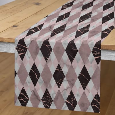ABAKUHAUS Geometrische tafelloper – marmerprint, rhombuspatroon – 40×225 cm
