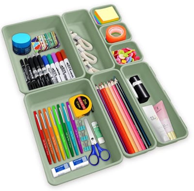 Unyqoos® Veelzijdige 8-delige Lade-Organizer Set voor Thuis en Kantooropslag, Transparant Blauw Ontwerp