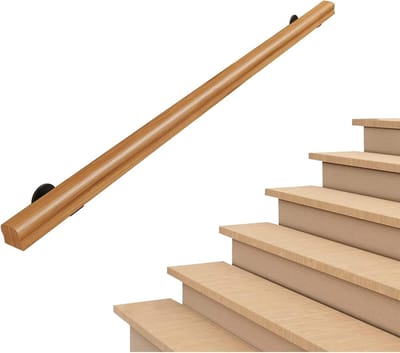 Houten Trapleuning - Steunbalk Muur - Veiligheid Binnen - Massief Hout Ijzer - 80cm