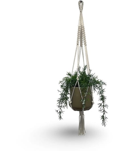 Plantenhanger 'Boho' - Kies kleur en lengte - Gebroken Wit - 100 cm lang - Katoenkoord - Geschikt voor Pot met Diameter t/m 25 cm - Handgemaakt in ons Macramé Atelier - Prijs per Stuk - Let op: Exclusief Pot - Inclusief Verzendkosten