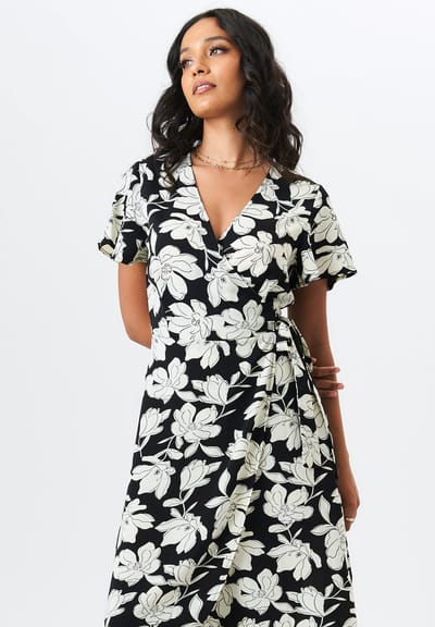 Bloemenprint Wikkel Midi Jurk