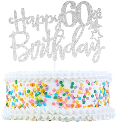 Dailygoods- Taarttopper 60e Verjaardag - Taartdecoratie - Taartversiering - Voedselveilige Materialen - Duurzaam - Afmeting 15 x 10,5 cm
