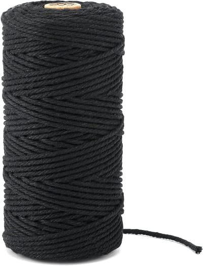 Macrame Touw 3mm 100m Zwart Katoen voor Creatieve Projecten, Decoratie, Plantenhanger en Wanddecoratie