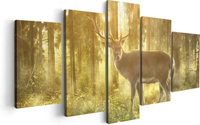 Artaza Canvas Schilderij Vijfluik Hert In Bos Met Zon - 100x50 cm - Wanddecoratie Woonkamer - Schilderijen - Muurdecoratie