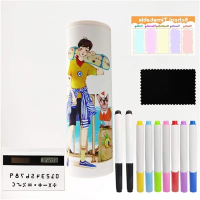 Potlooddoos Wit Zwart - Etui Pennendoos - Schoolbriefwaren Opbergen - Ingebouwde Calculator - Grote Capaciteit - Sunshine Boy