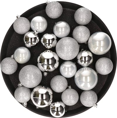 Kerstversiering set mix mat/glans/glitter kerstballen in het zilver 6 en 8 cm pakket - 36x stuks