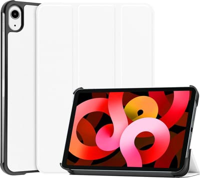 Hoesje Geschikt voor Apple iPad Air 5 (2022) - 10.9 inch - 5e Generatie - M1 - Dun & Stevig - Trifold Bookcase - Hard Cover - Hardcover Book Case - Tablet Hoes - Wit