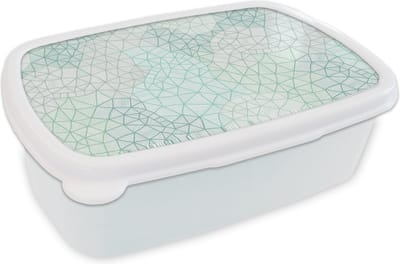 Broodtrommel Wit - Lunchbox - Brooddoos - Geometrie - Patroon - Groen - 18x12x6 cm - Volwassenen