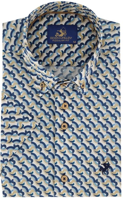 Overhemd Eden valley blauwe print met borstzak
