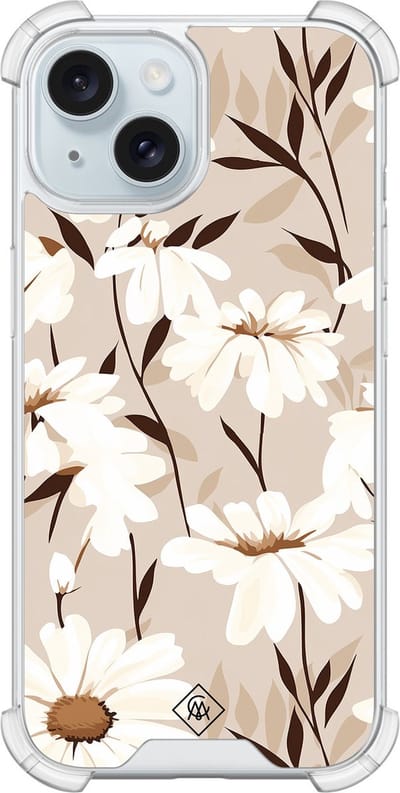 Casimoda® hoesje - Geschikt voor iPhone 14 - In Bloom - Shockproof case - Extra sterk - Siliconen/TPU - Bruin/beige, Transparant