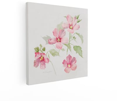 Artaza Canvas Schilderij Hibiscus Bloemen - 70x70 cm - Wanddecoratie Aquarel - Muurdecoratie Bloemen - Decoratie Woonkamer - Roze