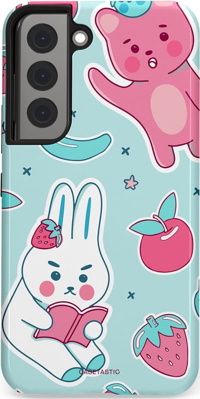 Casetastic hoesje geschikt voor Samsung Galaxy S22 - Dubbellaagse bescherming - Fruitige vriendjes - Fashion Case - Mintgroen Lichtgrijs Lichtroze Wit