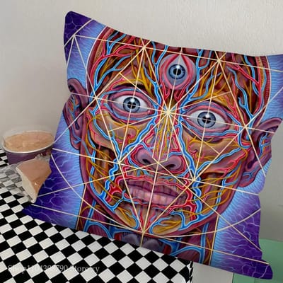 Abstract Alex Grey Trippy Psychedelisch Kussen Slaapkamer Bank Vrije Tijd Comfort Kussen Auto Woonkamer Huisdecoratie Peach skin 18*18(CM)-1Pcs