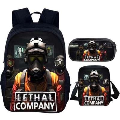 LethalCompany 3-delige Set Jongen Grappige Cartoon Schooltas met Schoudertas Etui Game Print Rugzak Waterdicht Kinderen Schooltas