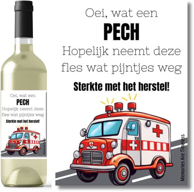 Wijnetiket sterkte – cadeau bij pech of beterschap – 10,5 x 14,8 cm – zelfklevend