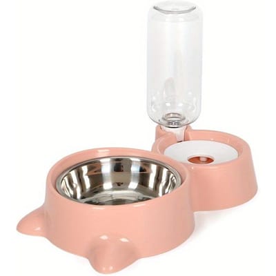 Distributeur d'eau automatique 2 en 1 pour chat, bol de stockage d'eau pour animaux de compagnie, bol de nourriture pour chien et chat, récipient de nourriture avec abreuvoir, mangeoire pour animaux de compagnie rose