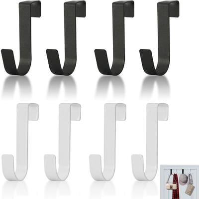 Dailygoods- Deurhaken Set van 4 - Antislip Haken - Voor Opbergruimte Achter Deuren - Deurkapstok - Hoge Draagkracht - Zwart/Wit - Deurklinkhaak