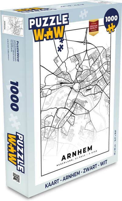 Puzzel Kaart - Arnhem - Zwart - Wit - Legpuzzel - Puzzel 1000 stukjes volwassenen