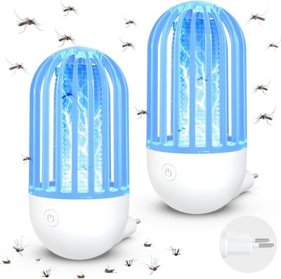longziming -Elektrische Fliegenfalle - Insectenverdelger Met UV-Licht - Plug-in Vliegenlamp - Ultra-stille Werking - Hittebestendig ABS - Voor Binnen En Buiten - 2 Stuks