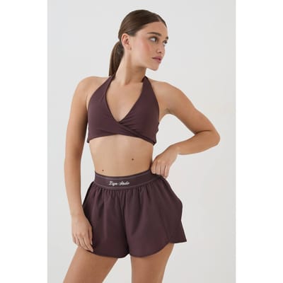 Dames Dsgn Studio Geweven Short Met Elastische Taille En Losse Pasvorm | Chocolate | Maat: XS